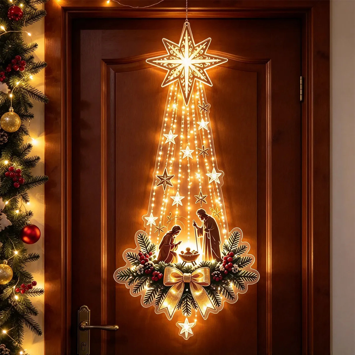 1Pc Christmas Door Hanger Glow - Outdoor Lighting Effects 评论和价格